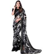 Black printed chiffon saree with blouse