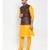 Men yellow & Black Kurta with Churidar & Printed Nehru Jacket