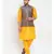 Men yellow & Teal Kurta with Churidar & Printed Nehru Jacket