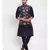 Men Navyblue & Blue Kurta with Churidar & Printed Nehru Jacket