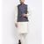 Men Cream Kurta and Churidar with Embroidered Navy Blue Nehru jacket