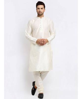 Men Cream Kurta and Churidar with Embroidered Fawn Nehru jacket 3