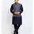 Silk Embroidered Navy Blue Kurta Jacket Set for Men's 