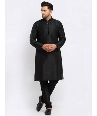 Men Black Kurta and Churidar with Embroidered Red Nehru jacket 4