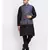 Men Black Kurta and Churidar with Embroidered Navy Blue Nehru jacket