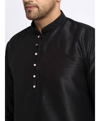 Men Black Kurta and Churidar with Embroidered Peach Nehru jacket 3