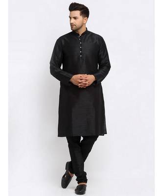 Men Black Kurta and Churidar with Embroidered Peach Nehru jacket 4