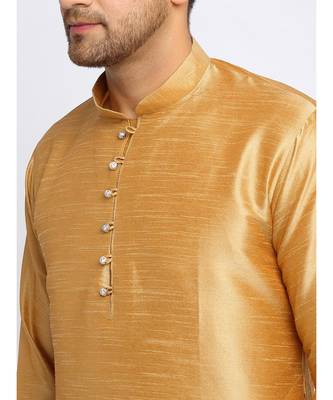 Men Gold Kurta and Churidar with Embroidered Lime Green Nehru jacket 3