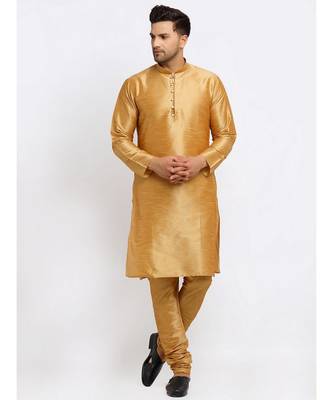 Men Gold Kurta and Churidar with Embroidered Navy Blue Nehru jacket 4
