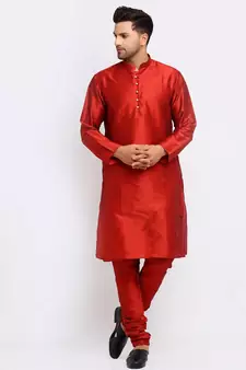 Men Maroon Kurta and Churidar with Embroidered Navy Blue Nehru jacket