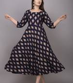 NavyBlue Gold Printed Rayon Anarkali Kurti