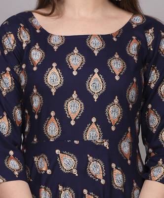 NavyBlue Gold Printed Rayon Anarkali Kurti 5