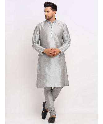 Men Sliver Kurta and Churidar with Embroidered Red Nehru jacket 4