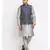Men Silver Kurta and Churidar with Embroidered Navy Blue Nehru jacket