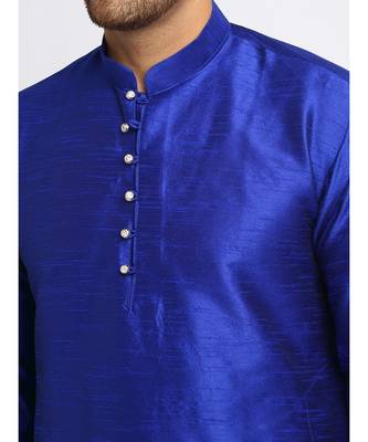 Men Royal Blue Kurta and Churidar with Embroidered Fawn Nehru jacket 3