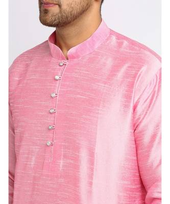 Men Pink Kurta and Churidar with Embroidered Cream Nehru jacket 3