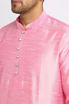 Men Pink Kurta and Churidar with Embroidered Lime Green Nehru jacket