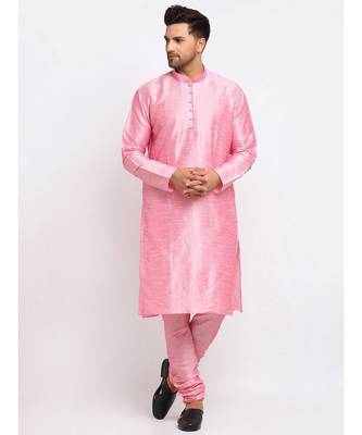 Men Pink Kurta and Churidar with Embroidered Navy Blue Nehru jacket 4