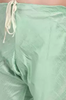 Men Sea Green Kurta and Churidar with Embroidered Cream Nehru jacket