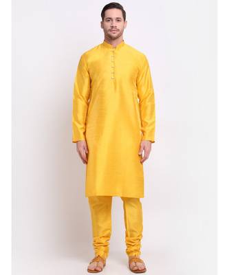 Men yellow Silk Kurta & Churidar with Jacket 1