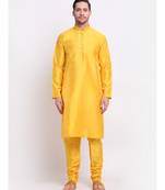 Men yellow Silk Kurta & Churidar with Jacket