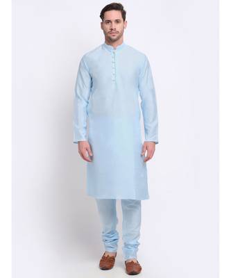 Men sky Blue Silk Kurta & Churidar with Jacket 3