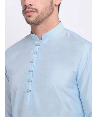 Men sky Blue Silk Kurta & Churidar with Jacket 4