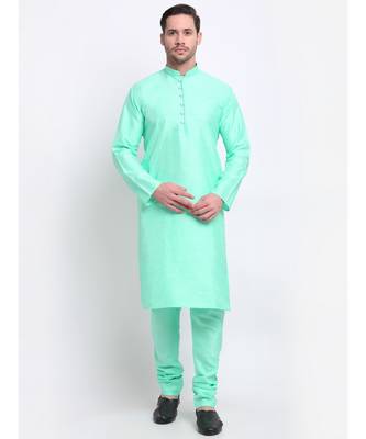 Men Green Silk Kurta & Churidar with Jacket 3