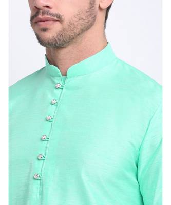 Men Green Silk Kurta & Churidar with Jacket 4