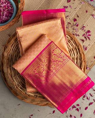 Peach woven banarasi silk saree with blouse 1