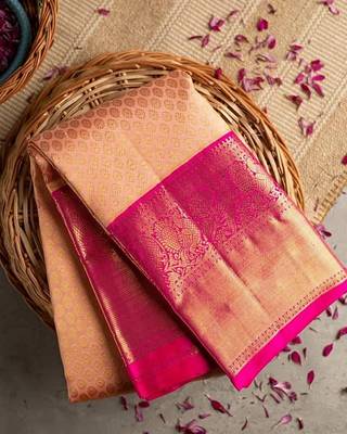 Peach woven banarasi silk saree with blouse 3