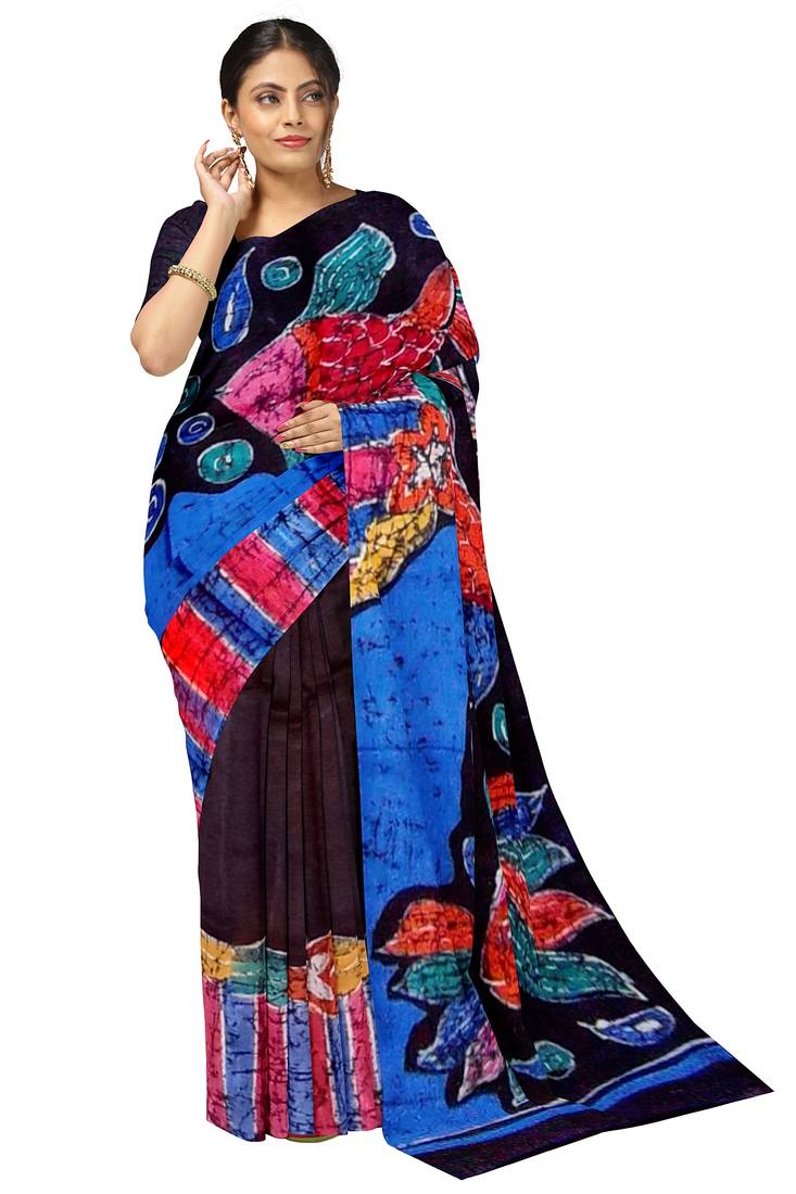 hand batik mulberry silk mark saree and blouse piece with silk mark