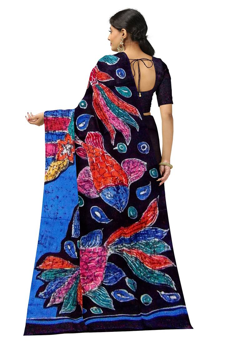 hand batik mulberry silk mark saree and blouse piece with silk mark