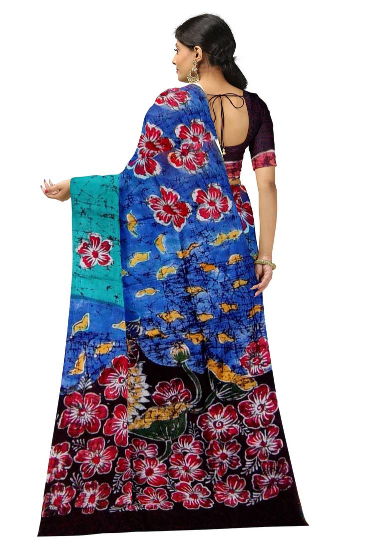 hand batik mulberry silk mark saree and blouse piece with silk mark