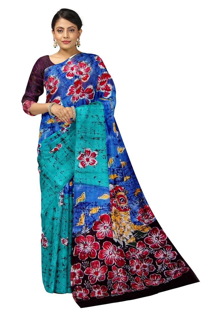 hand batik mulberry silk mark saree and blouse piece with silk mark