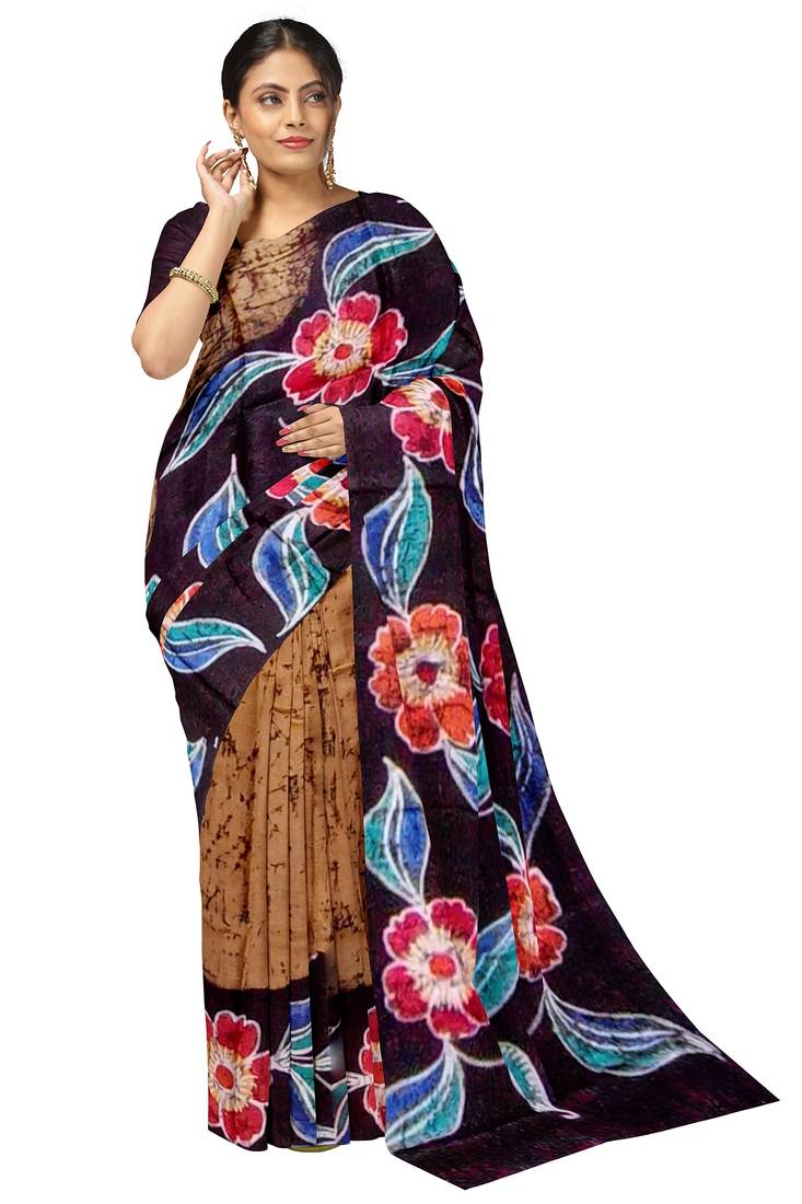 hand batik mulberry silk mark saree and blouse piece with silk mark