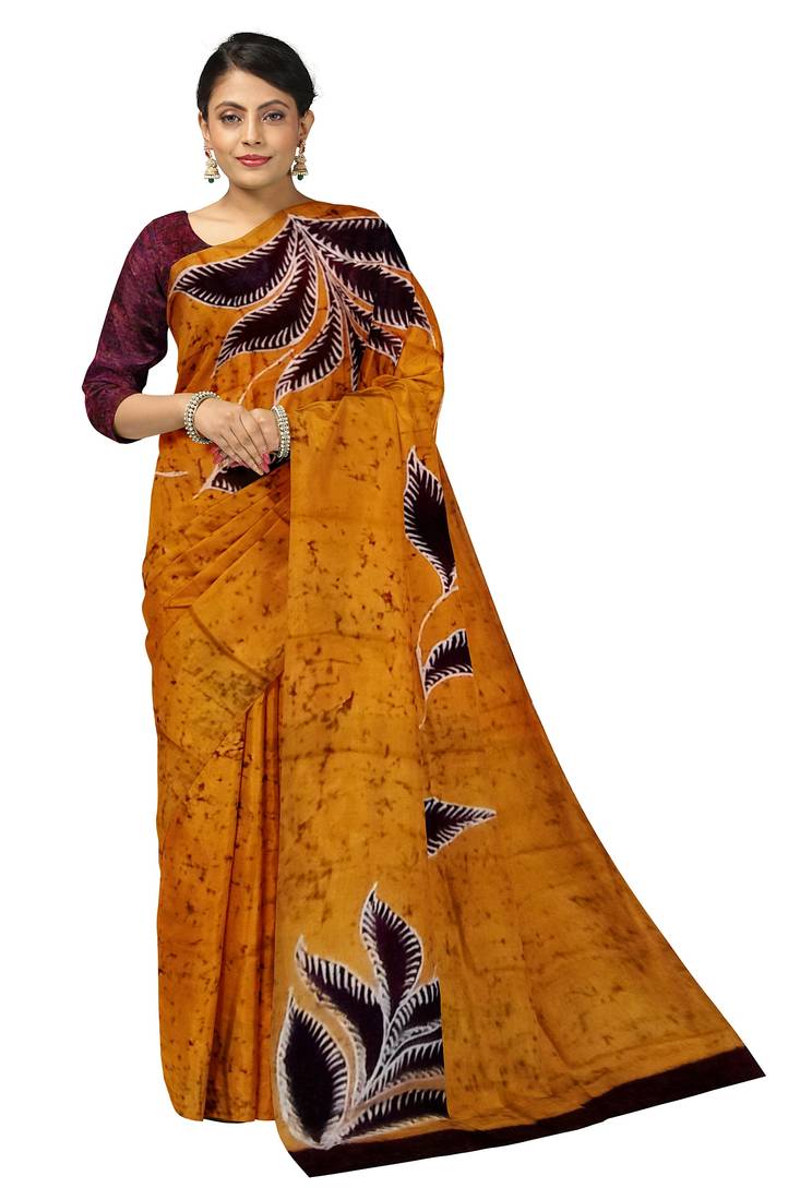 hand batik mulberry silk mark saree and blouse piece with silk mark