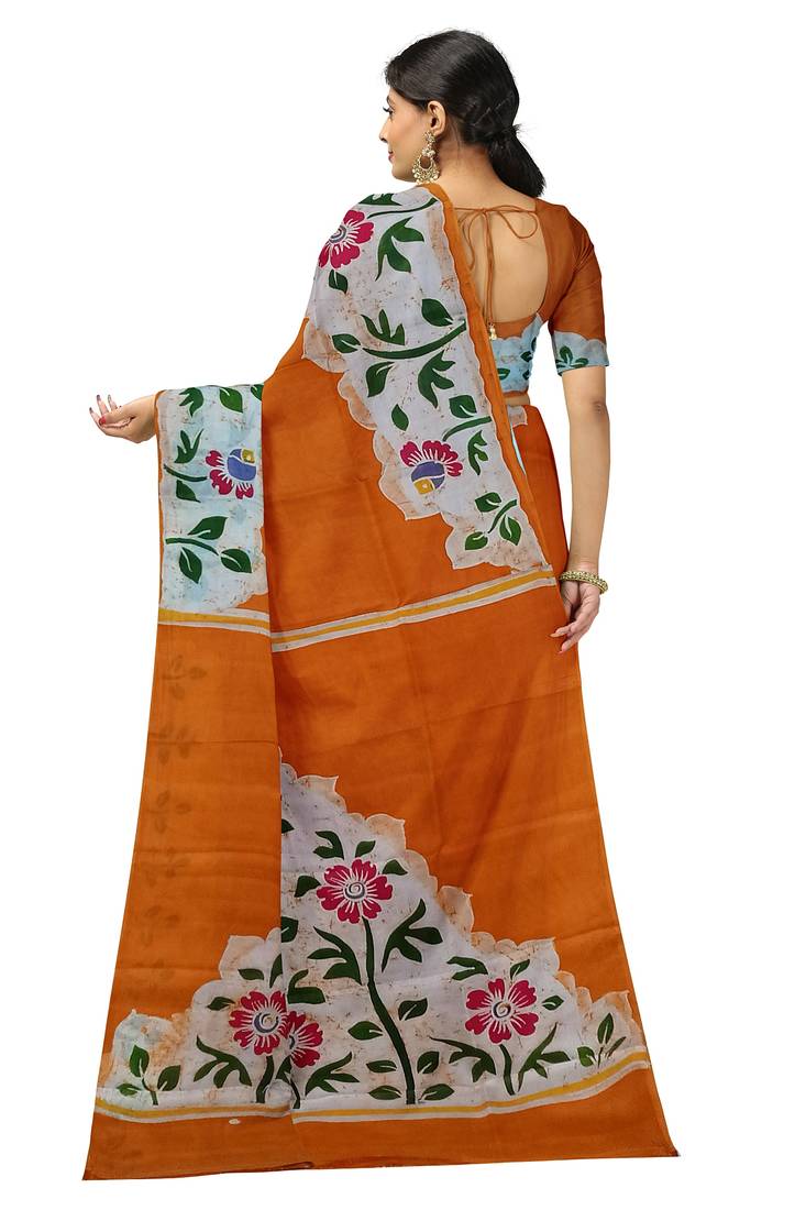 hand batik mulberry silk mark saree and blouse piece with silk mark