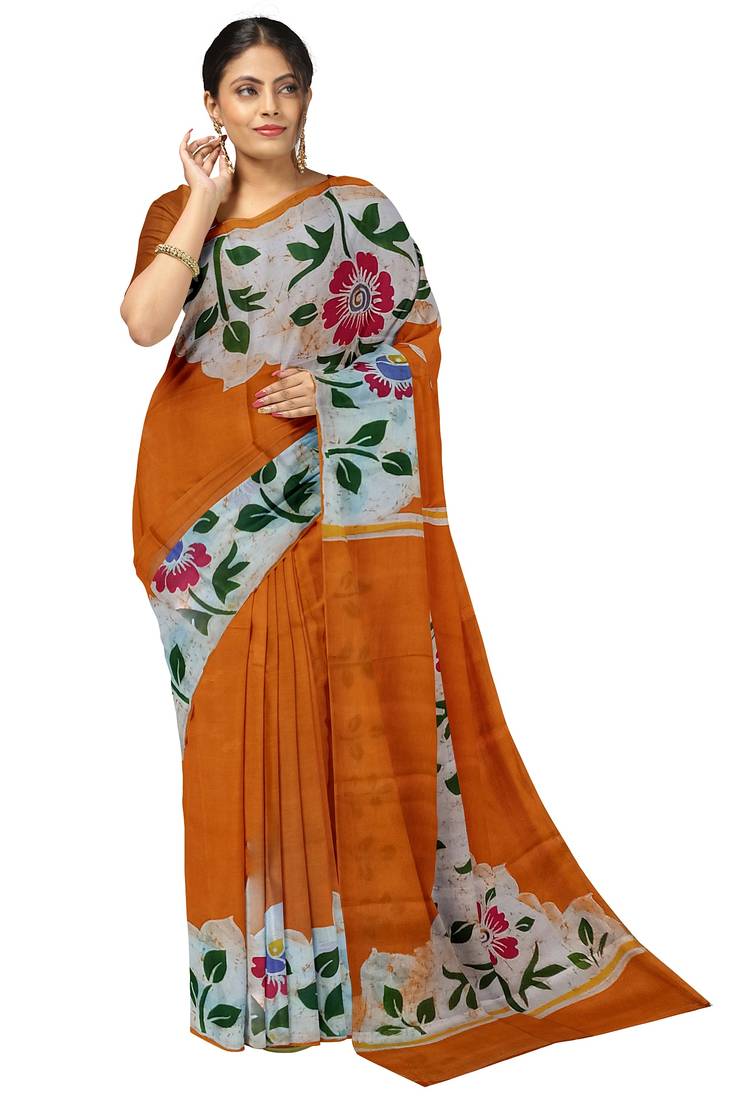 hand batik mulberry silk mark saree and blouse piece with silk mark