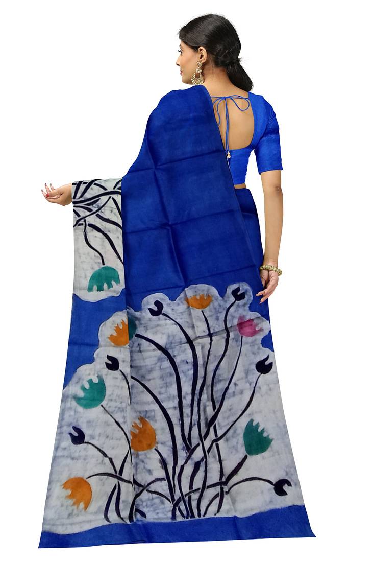 hand batik mulberry silk mark saree and blouse piece with silk mark