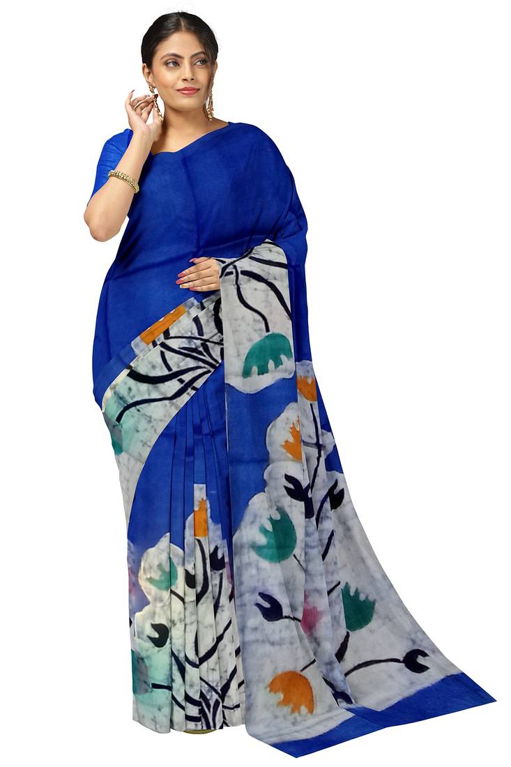 hand batik mulberry silk mark saree and blouse piece with silk mark