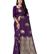 Purple Woven Silk Blend Saree With Blouse