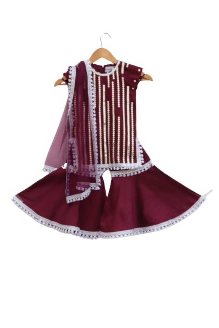 Wine mirror work kurta sarara