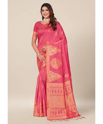 Pink Silk Blend with Thread Work Daily & Party Wear Designer Saree with blouse 1