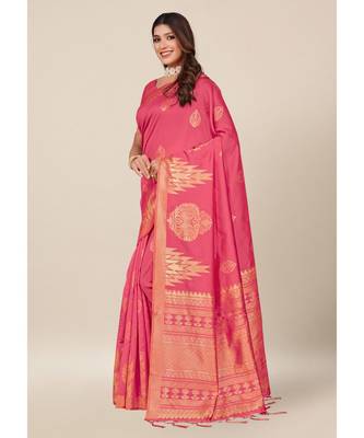 Pink Silk Blend with Thread Work Daily & Party Wear Designer Saree with blouse 2