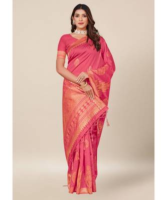 Pink Silk Blend with Thread Work Daily & Party Wear Designer Saree with blouse 3