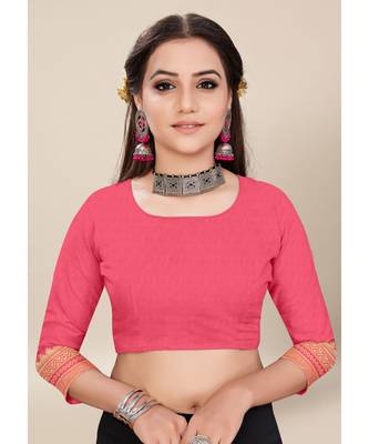 Pink Silk Blend with Thread Work Daily & Party Wear Designer Saree with blouse 5