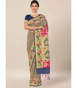 Blue, Gold Silk Blend withThread Work Daily & Party Wear Designer Saree with blouse