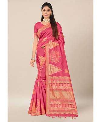 Salmon Silk Blend withThread Work Daily & Party Wear Designer Saree with blouse 1