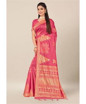 Salmon Silk Blend withThread Work Daily & Party Wear Designer Saree with blouse 2